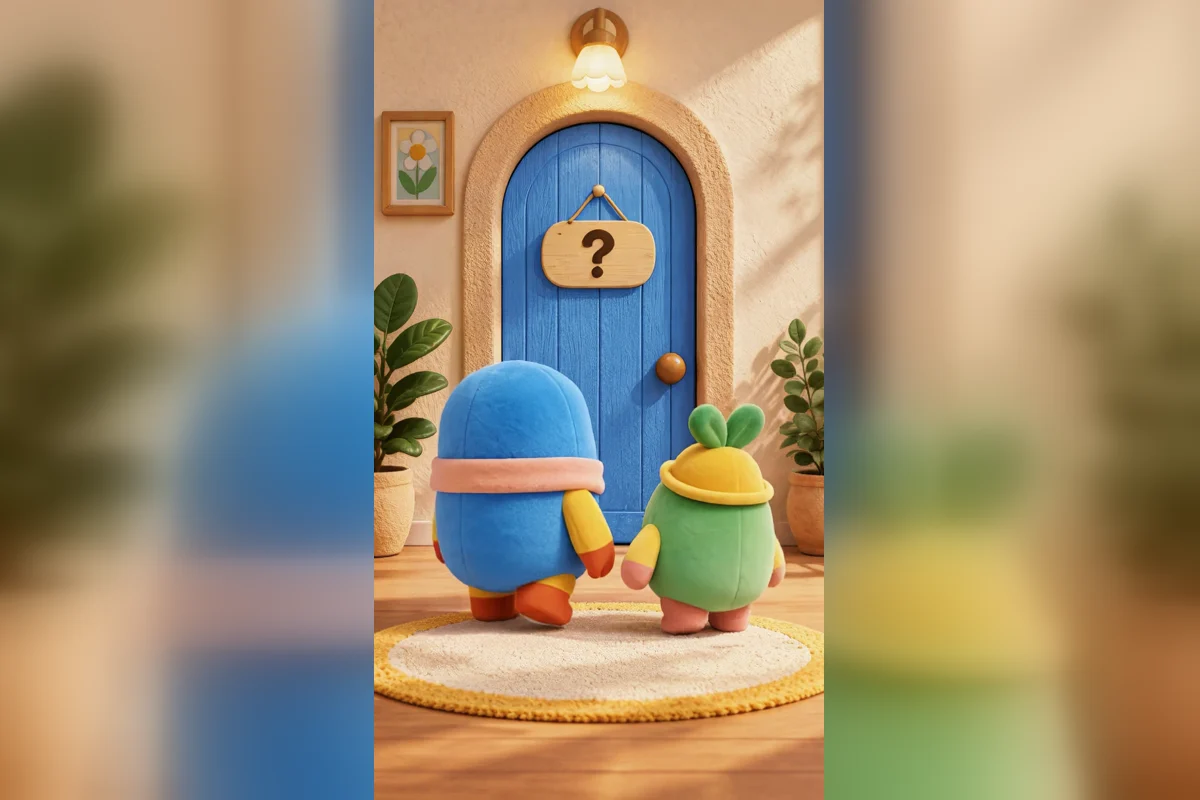 Ray Ray and Dodu facing a blue mystery door