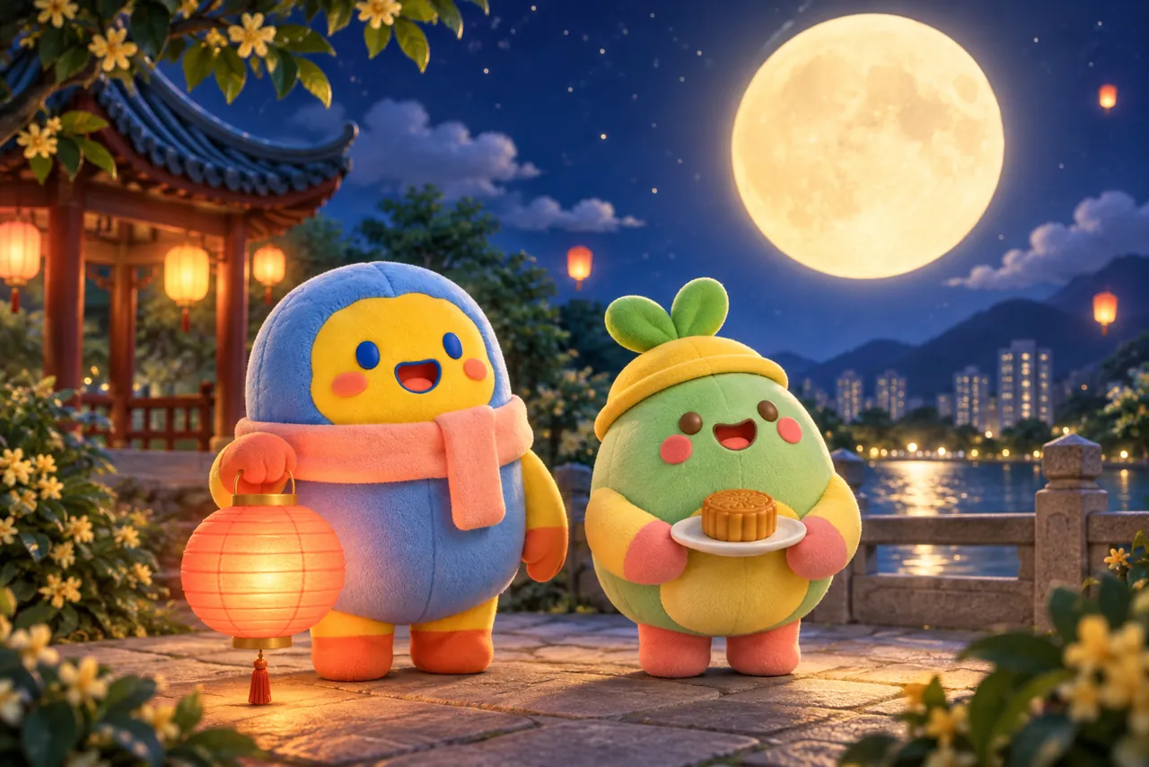 Ray Ray and Dodu under a bright Mid-Autumn moon