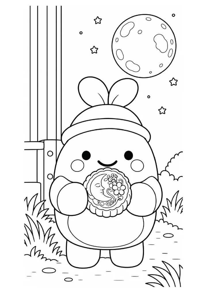 Dodu holding a mooncake colouring page